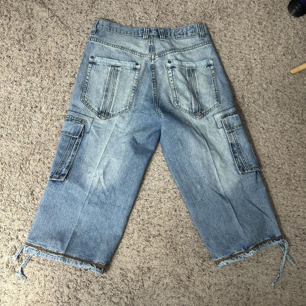 Vintage Y2K Cargo Baggy Shorts Mens 36x22 Denim Wide Leg Loose Fit Rare 90s - Picture 15 of 15